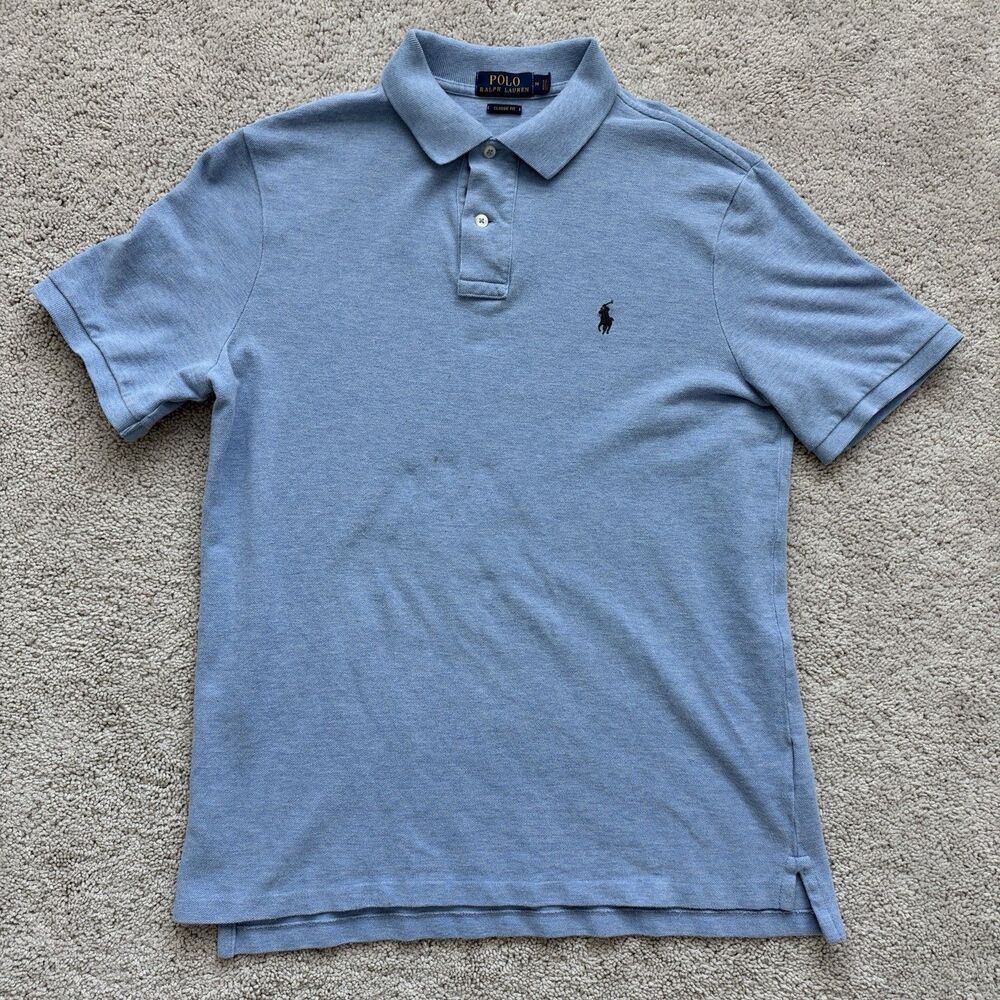 Ralph Lauren Polo Shirt Classic Fit Blue Men's Medium Pony Casual 100% Cotton